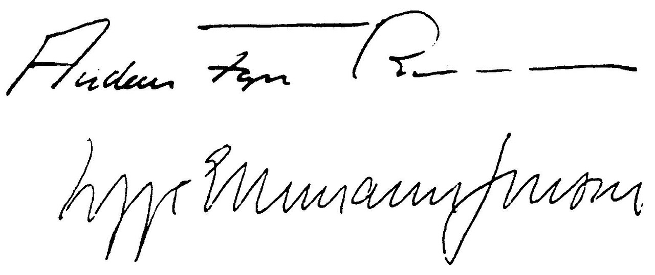 Statsminister Anders Fogh Rasmussen og udenrigsminister Uffe Ellemann Jensens underskrifter på Maastrictaftaken 1992.