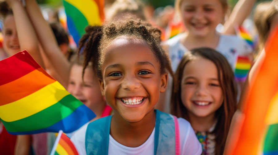 Børn med regnbueflag