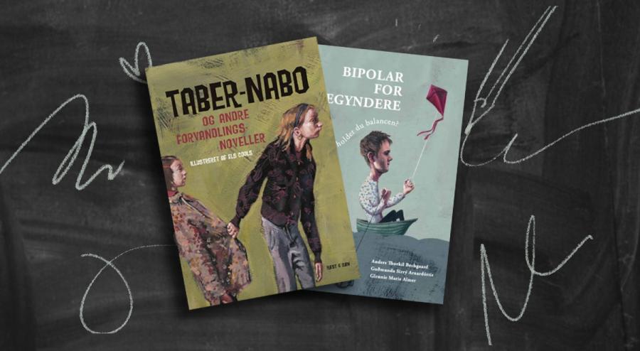 "Taber-nabo og andre forvandlingsnoveller" og "Bipolar for begyndere"; begge med illustrationer af Els Cools