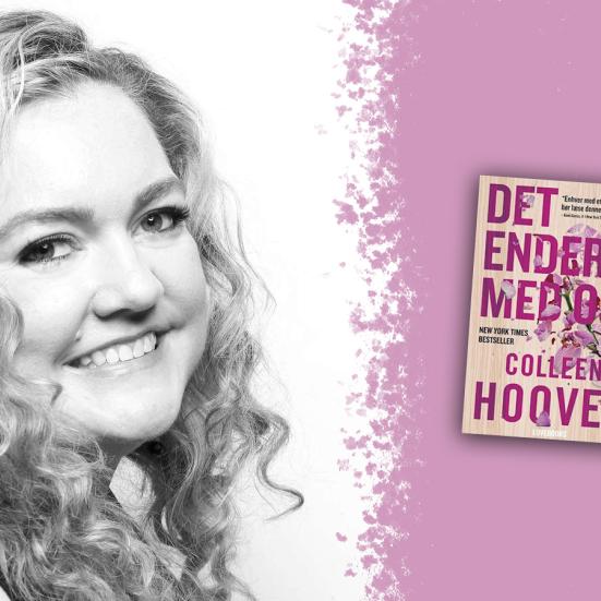 Colleen Hoover og forsiden af bogen 'Det ender med os'.