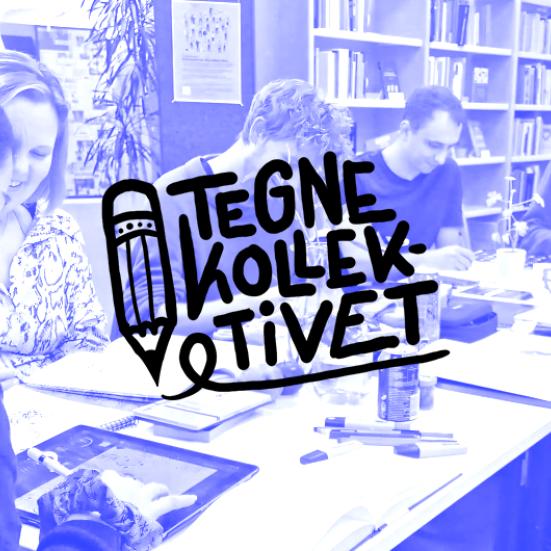 Tegnekollektivets logo og billede af nogle, der tegner