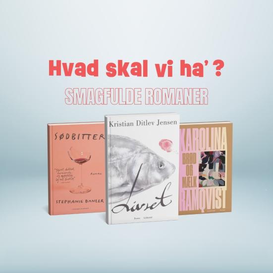 Billeder af forsider af romaner, hvor mad spiller stor rolle