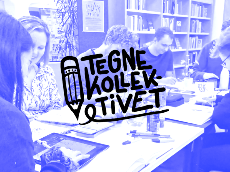 Tegnekollektivet logo og billede af personer, der tegner