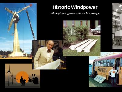 Mindre collage af seks forskellige historiske fotos, der viser vindmøllens historie.