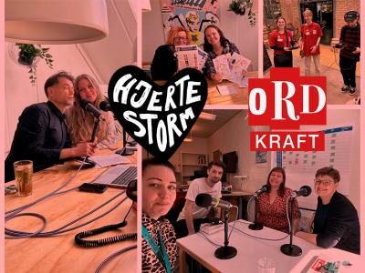 Collage af fotos af interviewpersonerne i podcasten Hjertestorms afsnit om ord- og litteraturfestivalen Ordkraft 2025