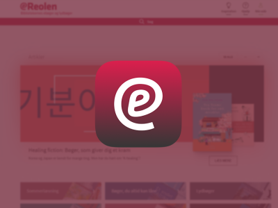 eReolens logo lagt oven på et screenshot fra eReolen.dk