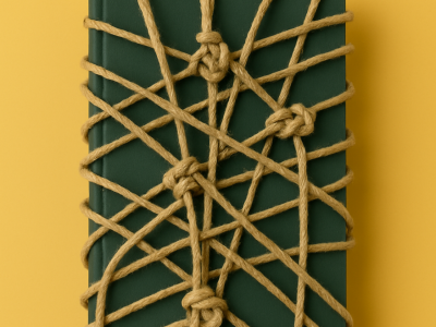 Foto af bog indbundet med snore