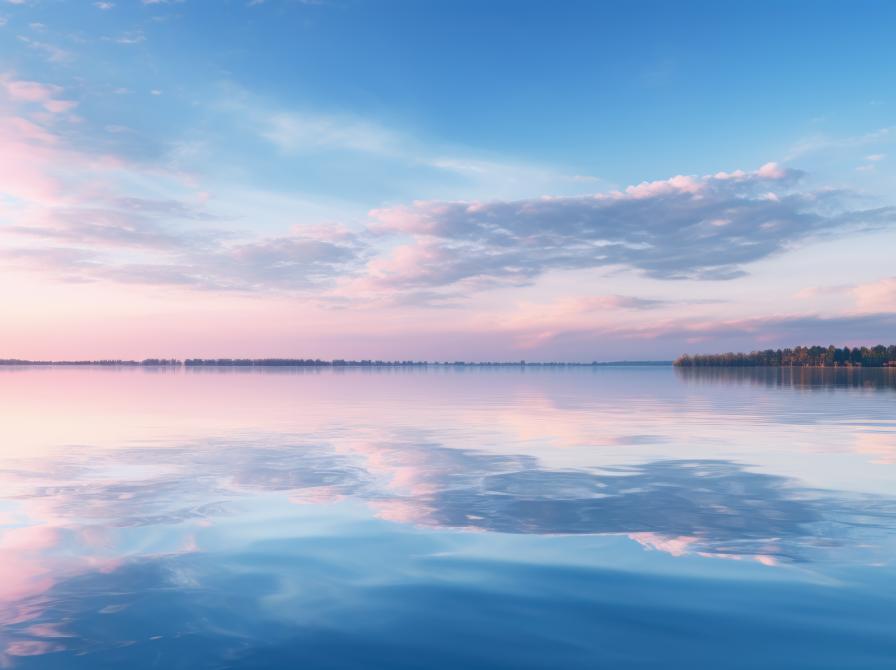 Sol over vand og blå himmel