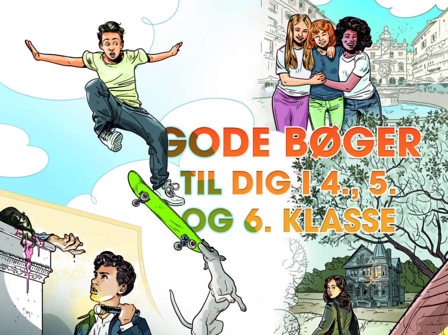 Forsidebillede af litteraturfolderen "gode bøger til dig i 4., 5. og 6. klasse. Tegnet streg.